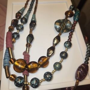 Stunting Three Necklaces In One Multi-Strand Amber & Turquoise Accent Necklace